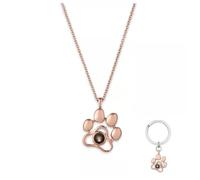 GNNDYMX Personalized Picture Projection Necklace with Keychain,Custom Photo Paw Pendant Necklace for Girlfriend Mom Wife Couples Valentines Love Pet Dog Memorial Gifts (Rose Gold)