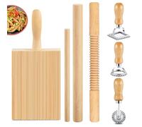 Gnocchi & Pasta Making Set,7 Pcs Ravioli Stamp & Rolling Pin Kit,Wooden Gnocchi Board,Homemade Tools for Ravioli for Italian Pasta, Ravioli, Kitchen Tools Making Accessories