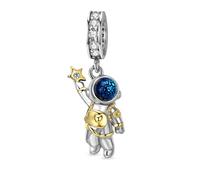 GNOCE Astronaut in Outer Space Pendant Charm 925 Sterling Silver 18K Gold Plated Dangle Charm Fit Bracelet/Necklace for Women Girls Wife Daughter