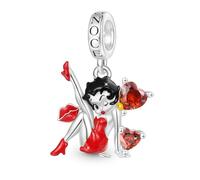 GNOCE Betty Boop Pendant Charm, S925 Sterling Silver Dangle Charms for Women Wife, Valentine‘s Day, Mother’s Day Jewelry Gift
