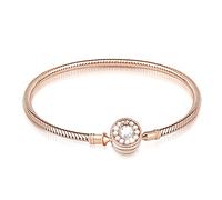 GNOCE Charm Bracelet Sterling Silver 18k Rose Gold Plated DIY Snake Chain "Love At First Sight" Basic Charm Bracelet With Gnoce Logo Bangle with Clasp (Rose Gold, 22)