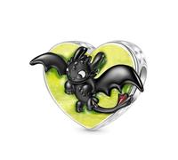 GNOCE Charm Toothless Heart Birthstone Glow-in-the-Dark Charm 925 Sterling Silver Beads Charms for Women and Girls Jewelry Gift (October-Rose Quartz)