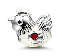 GNOCE Chicken Charm Bead Sterling Silver Diligent and Hard Working Zodiac Signs Animal Charm Bead Fit Bracelet/Necklace Jewelry Gift for Women Mens