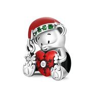 GNOCE Christmas Bear Embrace Red Heart Charm Bead Sterling Silver Charm Fit Bracelet/Necklace for Women Girls Wife Daughter