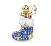 GNOCE Christmas Stocking with Gingerbread Man and Candy Cane Charm Bead Sterling Silver Charm Fit Bracelet/Necklace for Women Girls Wife Daughter