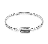 GNOCE Custom Charm Bracelet Sterling Silver DIY Snake Chain Bracelet "Your Name My Surname" Engravable Name Basic Charm Bracelet Bangle with Clasp (22 cm=8.7 in)
