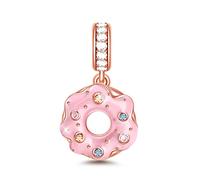 GNOCE Donut Pendant Charm S925 Sterling Silver 18K Rose Gold Plated Pink Doughnut Charms Bead Jewelry Gifts For Women Gilrs Fit All Bracelets Necklace