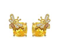 GNOCE Earring For Women Sparkling Honey Bee Stud Earrings 925 Sterling Silver 18K Gold Plated for Girls Wife Daughter Mother's Day Gift