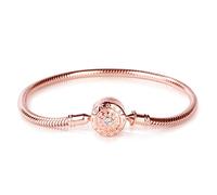 GNOCE Elegant Charm Bracelet Sterling Silver "The Moment I Meet You" Basic Charm Bracelet with Clasp Snake Chain Jewellery Gift for Women Mens (3Rose Gold, 19)