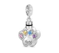 GNOCE Engravable Forever In Our Hearts Pet Paw Memorial Urn Ashes Pendant Dangle Charm Souvenir Pendant Commemorative Gift Charm Suitable for Bracelet/Necklace