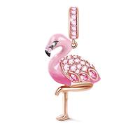 GNOCE Flamingo Charms Sterling Silver "Fiery Passion" 18K Rose Gold Plated Bead Charms With Cubic Zirconia Fit Bracelet/Necklace Jewelry Gift