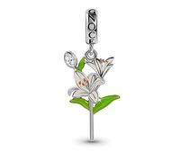 GNOCE Flower Pendant Charm 925 Sterling Silver Dangle Charm Inlaid with Crystal Oval Cut Zircon Colorful Gemstones Multicolor Enamel Fit Bracelet/Necklace for Women Girls Wife Daughter (Lily)