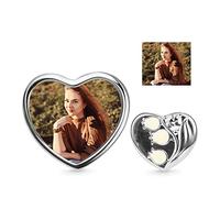 GNOCE Flower Personalized Photo Charm Bead 925 Sterling Silver Heart Shaped Custom Photo Charm Inliad with CZ Stones Enamels Fit Bracelet/Necklace for Women Girls Wife Daughter (Lily of the Valley)