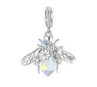 GNOCE Flowers on Bee Pendant Charm 925 Sterling Silver Dangle Charm with Shiny Artificial Crystal Fit Bracelet/Necklace for Women Girls Wife Daughter