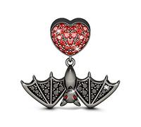 GNOCE Flying Bat Black Charm Bead 925 Sterling Silver "Flying Bat Wonder of Nature" Dangle Charm With Red Heart Fits Bracelet Pendant Necklace Gift for Women Men