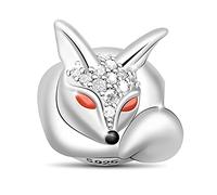 GNOCE Fox Charms 925 Sterling Silver "As Clever As Fox" Animal Bead Charm fit All Bracelets Necklaces Gifts for Pet Lovers (Fox)