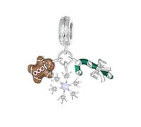 GNOCE Gingerbread Man, Snowflake & Candy Cane Triple Pendant Dangle Charm Sterling Silver Dangle Bead Charm Fit Bracelet/Necklace for Women Girls Wife Daughter/Jewelry Gift