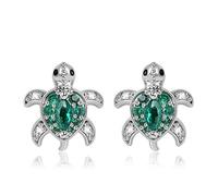 Gnoce Green Turtle Stud Earrings S925 Silver Turtle Dangle Earrings With CZ Animal Fashion Earrings Jewelry Gift for Women Girls