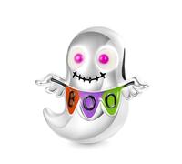 GNOCE Halloween Boo the Ghost Charm Sterling Silver Bead Charm Fit Bracelet/Necklace for Women Girls Wife Daughter/Jewelry Gift