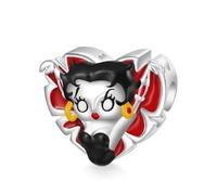 GNOCE Halloween 'ZOMBIE LOVE' Betty Boop Heart Charm 925 Sterling Silver Charm Fit Bracelet/Necklace Jewellery Gift for Women Girls Wife Daughter