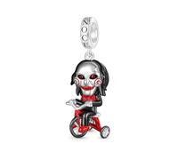 GNOCE Horror Saw JigSaw Billy the Puppet on Bike Pendant Dangle Charm for Her, Silver Bead Charm for Women Wife, Halloween, Mother’s Day Jewelry Gift