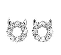 Gnoce Little Devil Stud Earrings Sterling Silver Ear Studs inlaid with Round Cut White Stones Fashion Earrings Jewelry Gift for Women Girls Wife Daughter