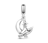 GNOCE Magic Little Witch Broom Pendant Charms Sterling Silver Moon & Magic Witch Bead Charms Set fit Bracelet/Necklace