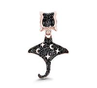 GNOCE "Mobula Rays Flying" Mobula Charm Bead Pendant With Black Stones Star and Moon Pattern 925 Sterling Silver Oceanic Mobula Dangle Charm Bracelets Fits Bracelet Pendant Necklace Gift for Women