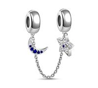 GNOCE Moon and Star Starry Night Safety Chain 925 Sterling Silver Harbor of Love Safety Chain fit Charm Bracelet Christmas Jewelry Gift for Women Girls