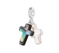 GNOCE Natural Abalone Shell Pearl Cross Pendant Dangle Charm 925 Sterling Silver Charm Fit Bracelet/Necklace Jewellery Gift for Women Girls Wife Daughter