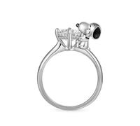 GNOCE Peanuts Christmas Snoopy Ring Peanuts Snoopy Hug White Diamond Ring for Women,S925 Sterling Silver Ring for Her Wife, Halloween, Mother’s Day Jewelry Gift (Snoopy Hug White Diamond, 5)