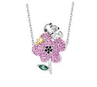 GNOCE Peanuts Snoopy Nature Flower Diamond Necklace for Her, S925 Sterling Silver Pendant Necklace for Women Wife, Halloween, Mother’s Day Jewelry Gift
