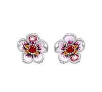 GNOCE Pink Cherry Blossoms Stud Earrings 925 Sterling Silver Ear Studs Earring For Women Girls Wife Daughter Mother's Day Gift