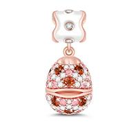 GNOCE Rabbit Charms Sterling Silver with Cubic Zirconia Egg Charms Openable Dangle Charm Rose Gold Beads Fit Pandora Bracelet/Necklace