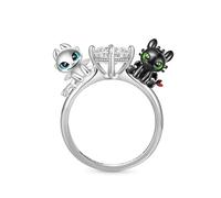 GNOCE Ring How to Train Your Dragon - 'Dragon Love' Toothless & Lightfury Ring 925 Sterling Silver Black Ring Heart CZ Stone Gift Ring For Women with Jewelry Box for Valentine's Day (L-1/2)