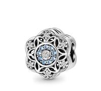 GNOCE Romantic Snowflakes Charm Bead 925 Sterling Silver Charm Inlaid with Sky Blue Zircon Stones Fit Bracelet/Necklace for Women Girls Wife Daughter