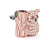 GNOCE Rose Gold Koala Charm Bead Sterling Silver Koala Hugging Tree Charm Bead with Cz Fit Bracelet/Necklace