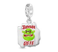 GNOCE Shrek “Beware Ogre” Warning Sign Pendant Dangle Charm Cute Shrek Character Charms 925 Sterling Silver Beads Charms Jewelry Gift for Women Men