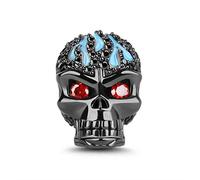 GNOCE Skull Charm Bead "Fiery Love" 925 Sterling Silver Skull Charm With CZs Fit for Bracelet/Necklace Gifts for Women Men