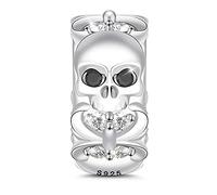 GNOCE Skull Stopper Beads 925 Sterling Silver Charming Skull Rondelle Spacer Charms for Charm Bracelet