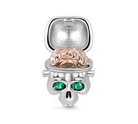 GNOCE Skull with Openable Brain Charm Bead 925 Sterling Silver Charm Inlaid with Emerald Zircon Eyes Fit Bracelet/Necklace for Women Girls Wife Daughter