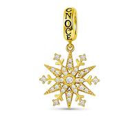 GNOCE Snowflake Pendant Charm Sterling Silver 18k Gold Plated Dangle Charm Fit Bracelet/Necklace for Women Girls Wife Daughter