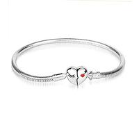 GNOCE Sterling Silver Bracelet "Love Your Smile" Basic Charm Bracelet with Heart shaped Lock Clasp Snake Chain Jewellery Gift for Women Mens (22)