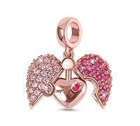 GNOCE "Surprising Love Dangle Heart Locket Charm 925 Sterling Silver Open Heart Pendant Charm with Love Print Fit Bracelet/Necklace for Women Girls Wife Daughter Gift for Her (Rose Gold)
