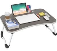 GnohGnoh Folding Lap Desk, 23 Inch Portable Wood Deep Black Laptop Bed Desk Lap Desk with Cup Holder, for Working Reading Writing, Eating, Watching Movies for Bed Sofa Couch Floor DVA1