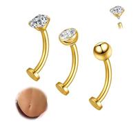 Gnoliew 14G Floating Belly Button Rings Navel Piercing Jewelry for Women 8mm/10mm/12mm/14mm Flat Back Titanium Belly Piercing, 10MM, Titanium Cubic Zirconia, cubic zirconia