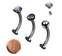 Gnoliew 14G Floating Belly Button Rings Navel Piercing Jewelry for Women 8mm/10mm/12mm/14mm Flat Back Titanium Belly Piercing, 14mm, Titanium Cubic Zirconia, cubic zirconia