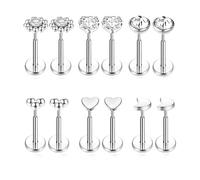 Gnoliew 18G 20G Threadless Stud Earrings Flat Back Push-in Tragus Labret Cartilage Medusa Conch Lip Piercing Jewelry 316L Surgical Stainless Steel Nose rings for Men Women, Metal Cubic Zirconia, cubic