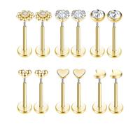 Gnoliew 18G 20G Threadless Stud Earrings Flat Back Push-in Tragus Labret Cartilage Medusa Conch Lip Piercing Jewelry 316L Surgical Stainless Steel Nose rings for Men Women, Metal Cubic Zirconia, cubic