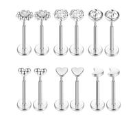 Gnoliew 18G 20G Threadless Stud Earrings Flat Back Push-in Tragus Labret Cartilage Medusa Conch Lip Piercing Jewelry 316L Surgical Stainless Steel Nose rings for Men Women, Metal Cubic Zirconia, cubic